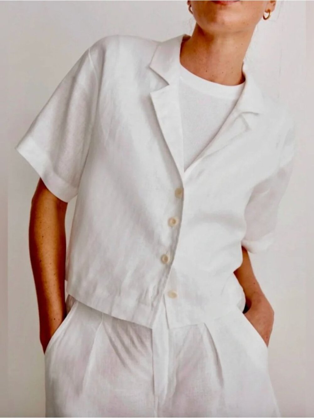Madewell 100% Linen Resort Shirt M Beachy Coastal Minimalist Contemporary White